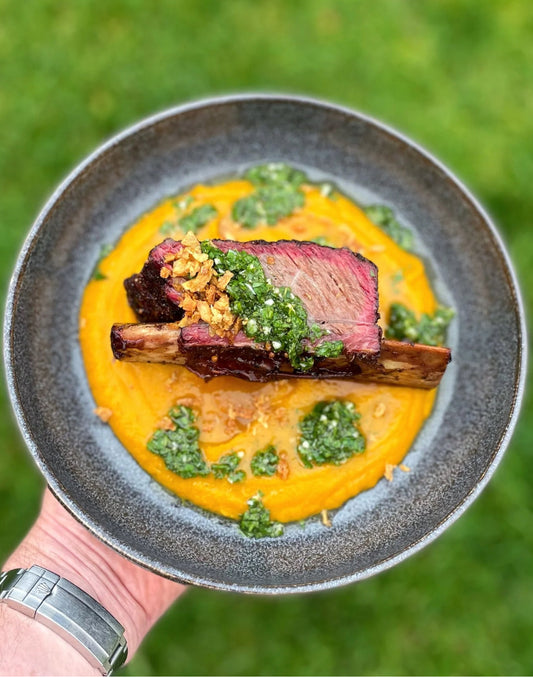 Smoked Short Ribs, Butternut Squash Puree & Gremolata