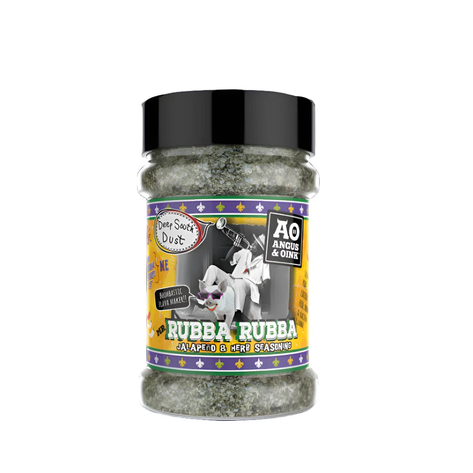 Angus & Oink | Rubba Rubba Jalapeno & Herb Seasoning | Authentic Creole and Cajun Flavours | Perfect for Shrimp, Pork, Fish, & Chicken | 200g