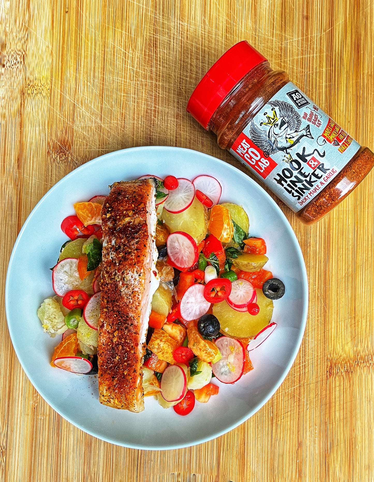 Angus & Oink | Hook Line & Sinker Rub | Maple Glazed Smoky Garlic | Perfect for Fish, Pork & Chicken | 210g