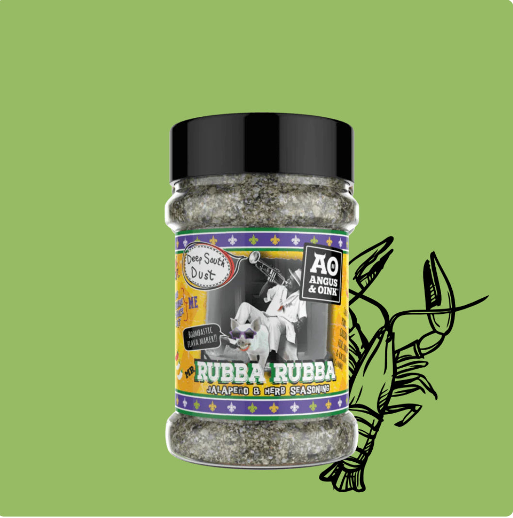 Angus & Oink | Rubba Rubba Jalapeno & Herb Seasoning | Authentic Creole and Cajun Flavours | Perfect for Shrimp, Pork, Fish, & Chicken | 200g