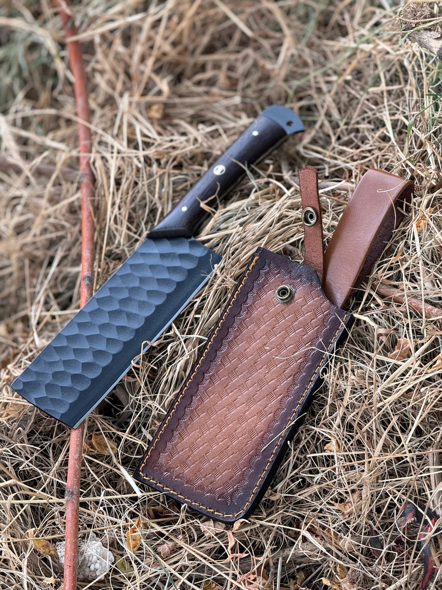 🔥 DAMASCUS 11” CLEAVER ARTISAN KNIFE CARBON STEEL WITH SHEATH (BLACK)