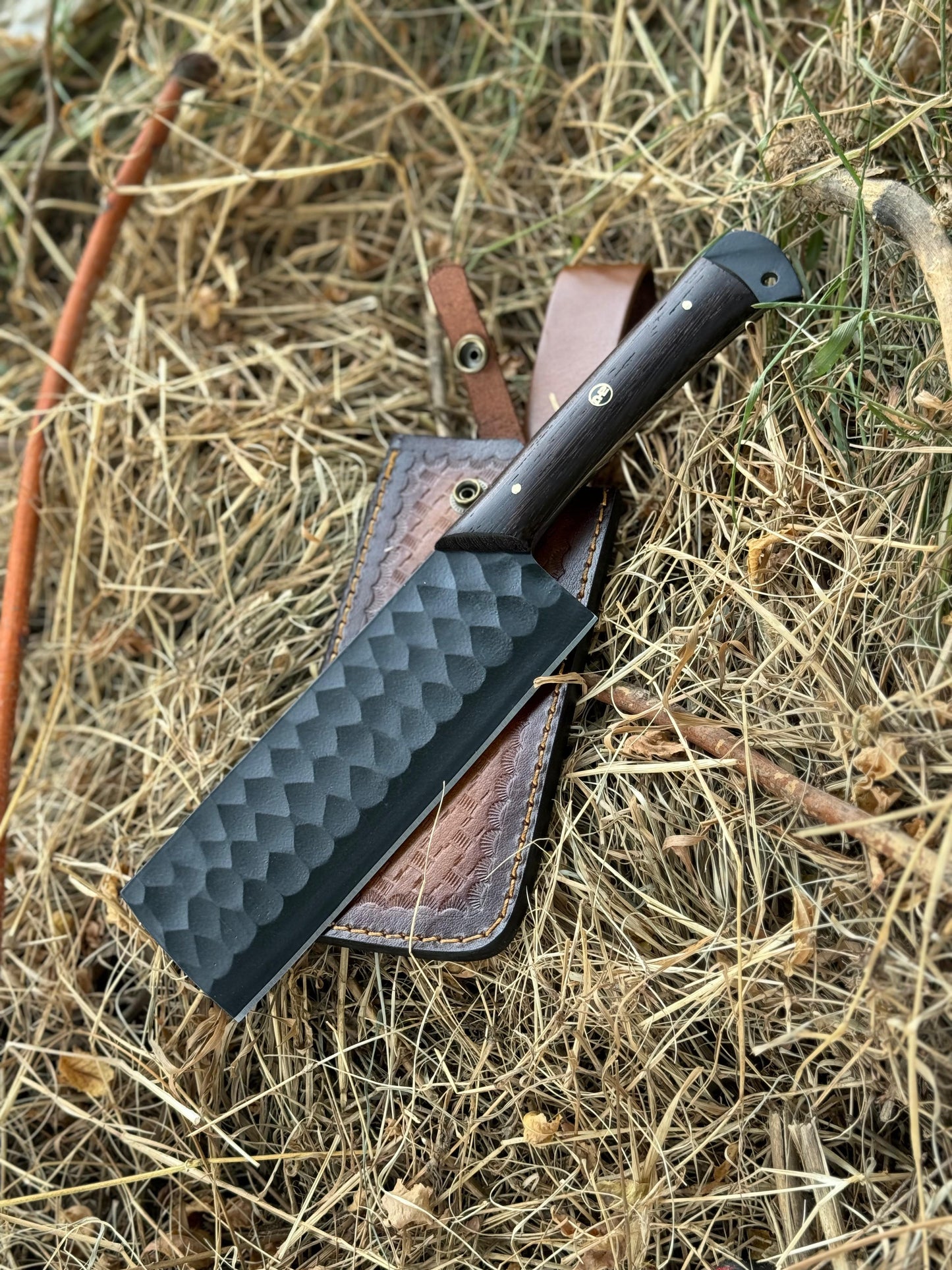 🔥 DAMASCUS 11” CLEAVER ARTISAN KNIFE CARBON STEEL WITH SHEATH (BLACK)